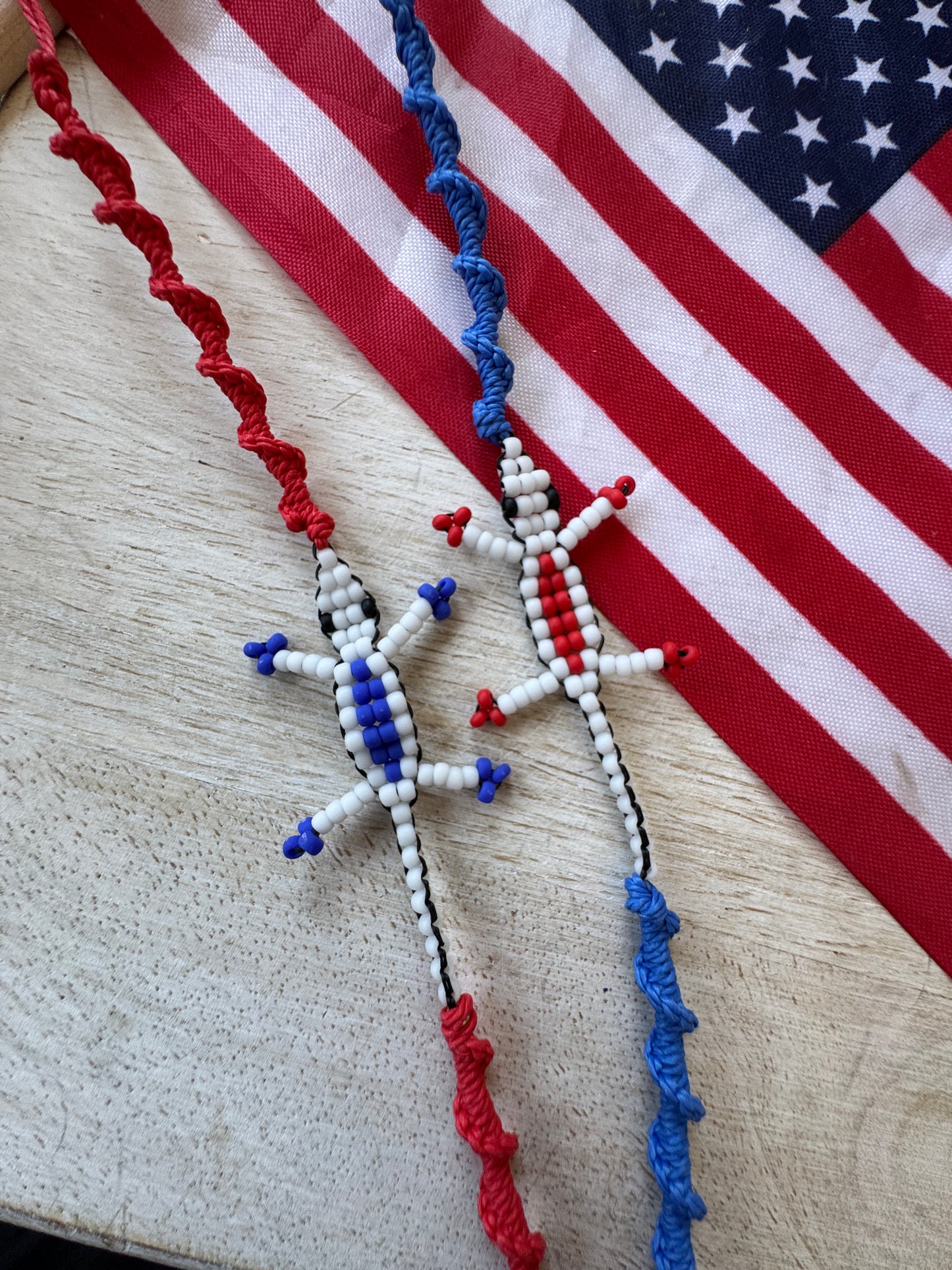 Red White + Blue Lizard Bracelet Sliding Knot