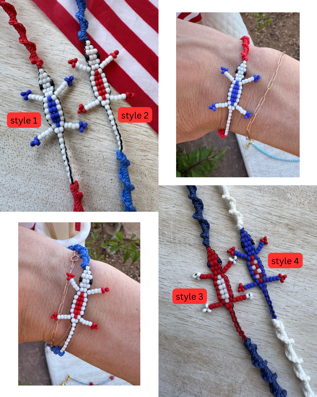 Red White + Blue Lizard Bracelet Sliding Knot