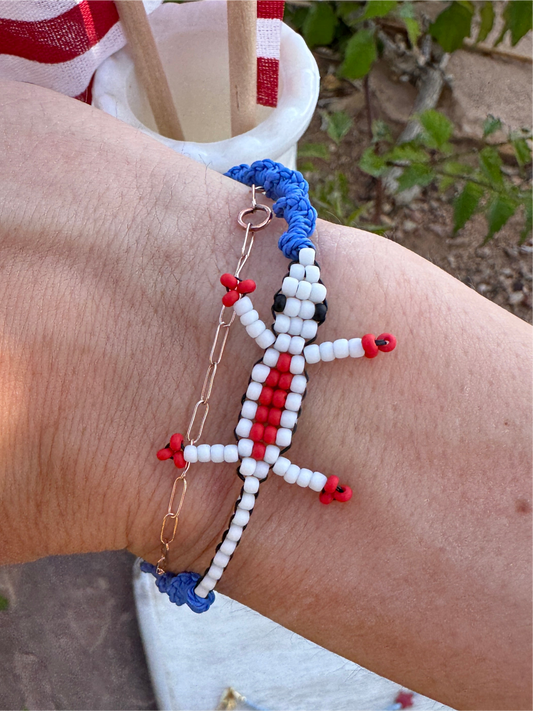 Red White + Blue Lizard Bracelet Sliding Knot